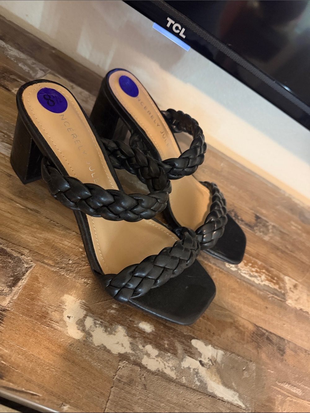 Sincerly Jules Black Braided Double-Strap Block Heel Sandals